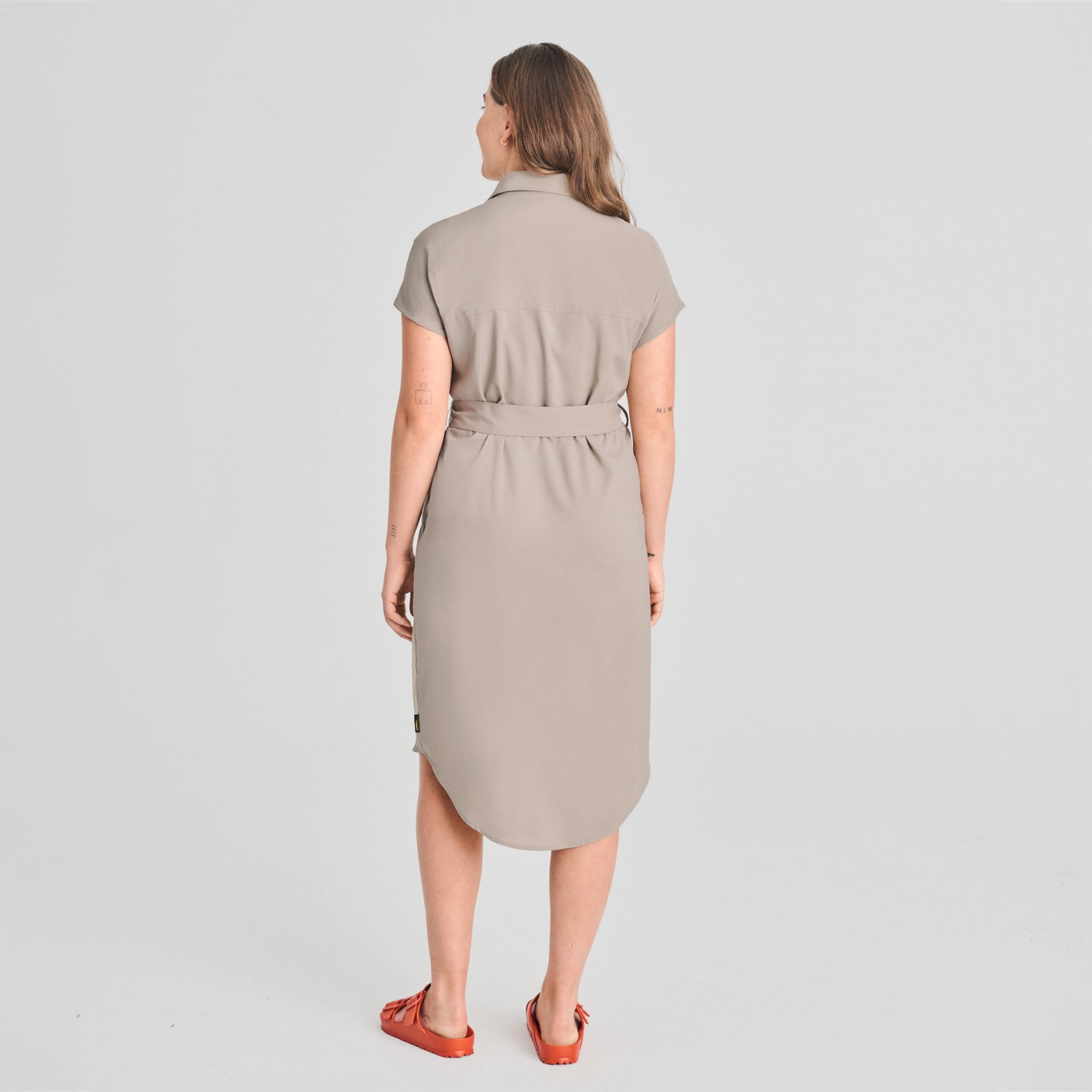 WOMEN'S SHIRT DRESS, GOSPÉ GREY KHAKI