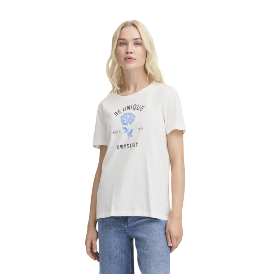 T-SHIRT MANCHES COURTES FEMME SOBBE FLEURS BLANC 20816695 B YOUNG maheu go sport devant