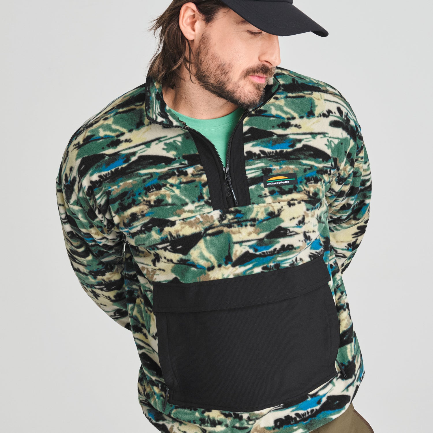 CHANDAIL DEMI-ZIP POLAIRE CHLOROPHYLLE HOMME DENALI JUNGLE VERTE 30310 MAHEU GO SPORT DEVANT DETAIL COL