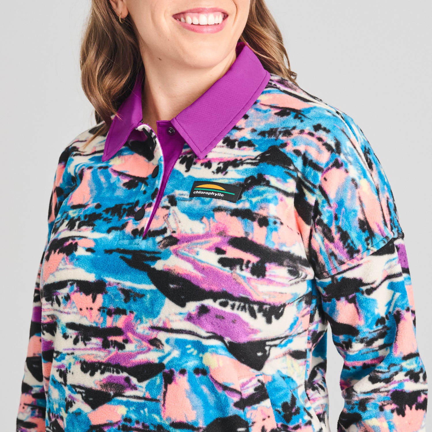 CHANDAIL COL POLO POLAIRE CHLOROPHYLLE FEMME DENALI MAUVE 30978 MAHEU GO SPORT DEVANT DETAIL