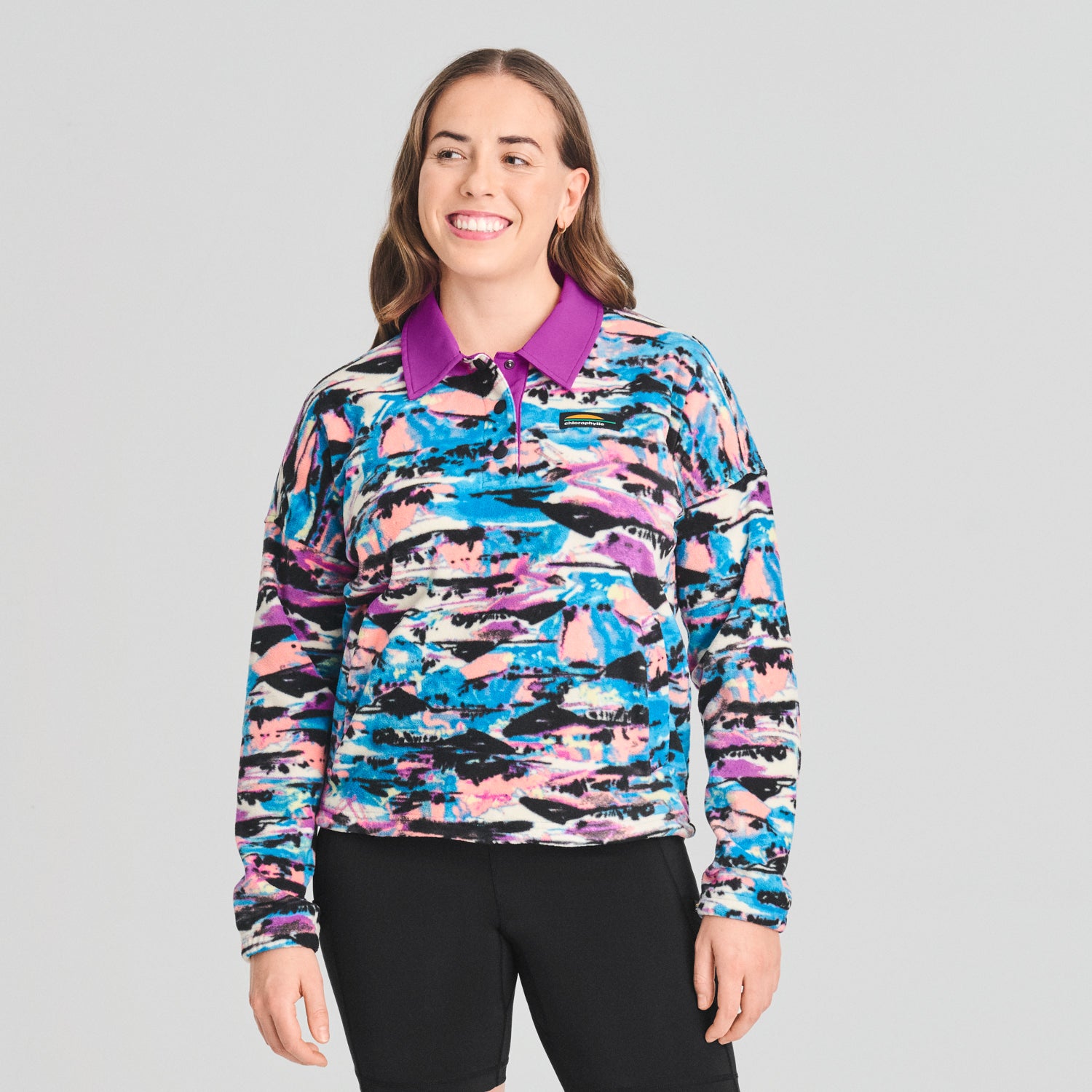CHANDAIL COL POLO POLAIRE CHLOROPHYLLE FEMME DENALI MAUVE 30978 MAHEU GO SPORT DEVANT MANNEQUIN