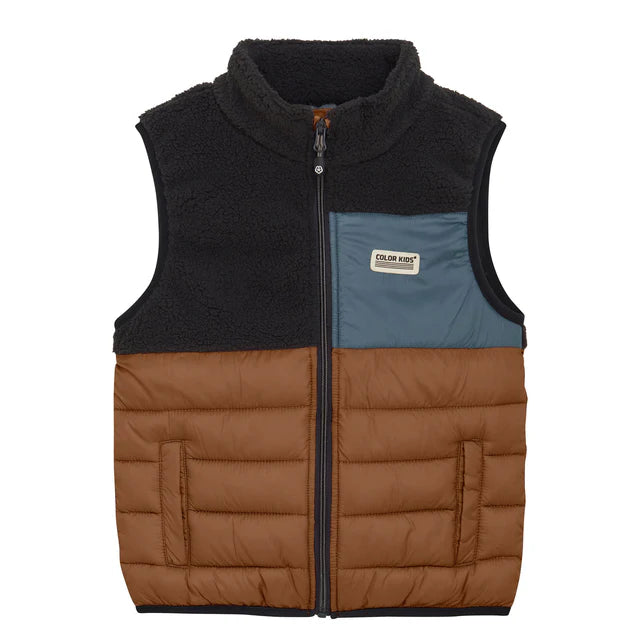 VESTE MATELASSÉE ENFANTS BLOC COULEURS BRUN 742378 2024 COLOR KIDS MAHEU GO SPORT DEVANT