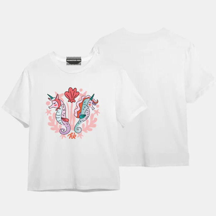 T-SHIRT POUR FILLE, SEAHORSE DREAMS BLANC