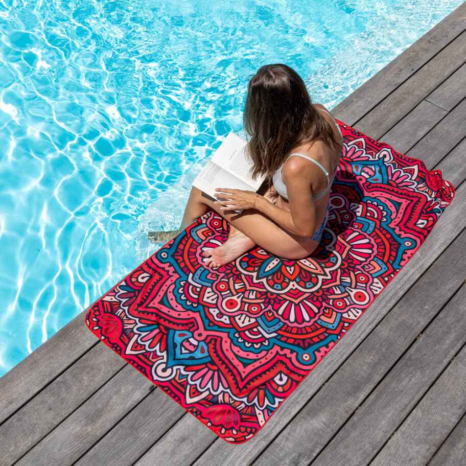 SERVIETTE DE PLAGE EN MICROFIBRE, BOHÈME ROUGE