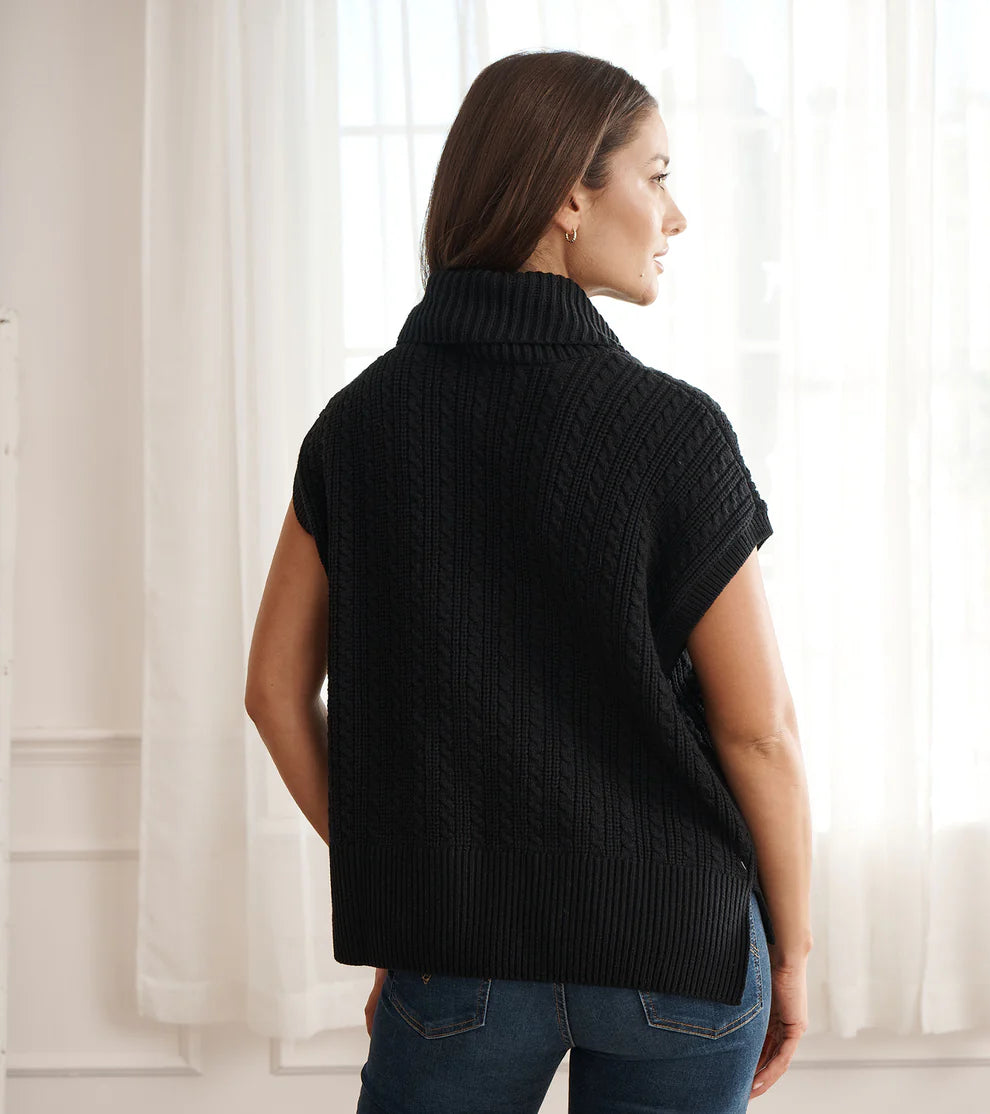 DÉBARDEUR POUR FEMME, CABLE KNIT NOIR