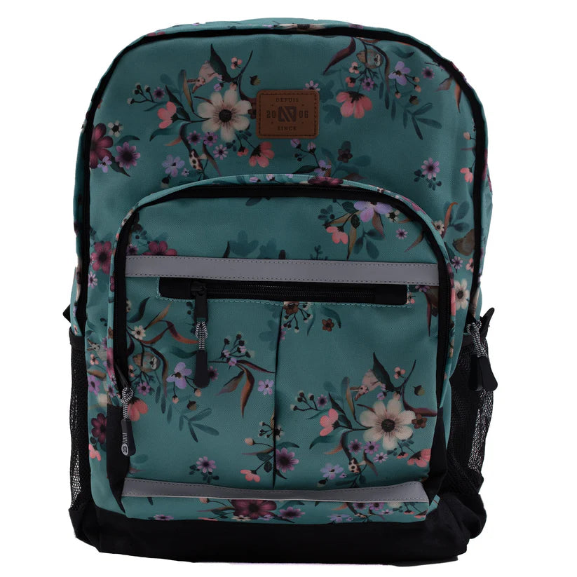 SAC À DOS ECOLE TURQUOISE À IMPRIMÉ FLEURS F25BP104 NANO MAHEU GO SPORT DEVANT