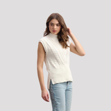 DÉBARDEUR FEMME TRICOT TORSADÉ CRÈME F25CCL1832 HATLEY MAHEU GO SPORT DEVANT MANNEQUIN