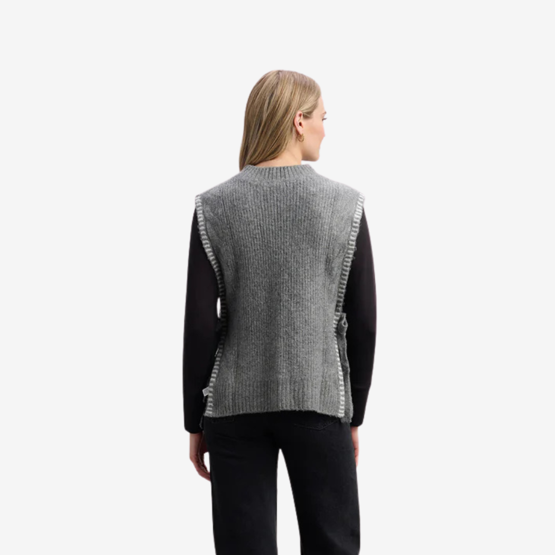 DÉBARDEUR POUR FEMME, TRICOT NOUÉ GRIS