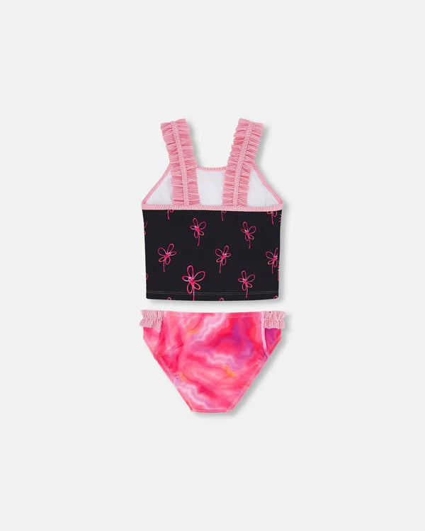 MAILLOT DE BAIN 2 PIÈCES FILLE, TOURBILLON DE FLEUR (2 À 6 ANS)