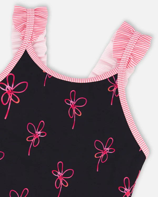 MAILLOT DE BAIN 2 PIÈCES FILLE, TOURBILLON DE FLEUR (2 À 6 ANS)