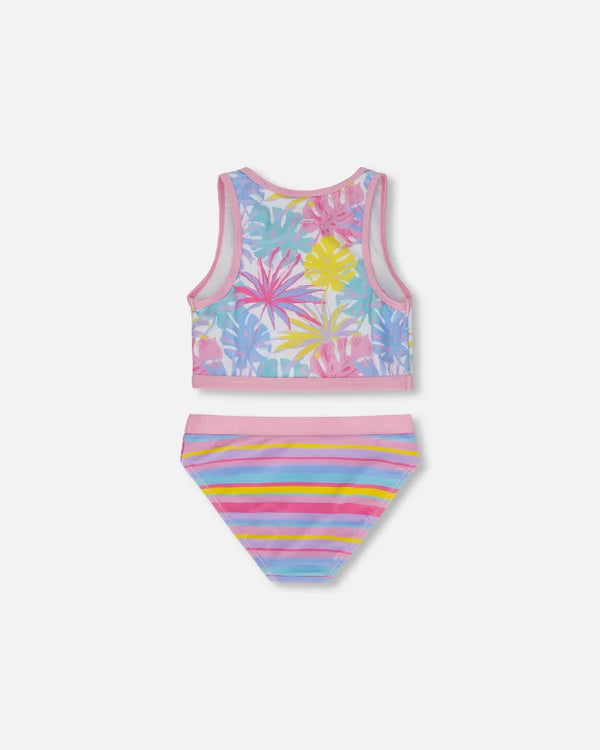 MAILLOT DE BAIN 2 PIÈCES FILLE, PALMIER PASTEL (7 À 12 ANS)