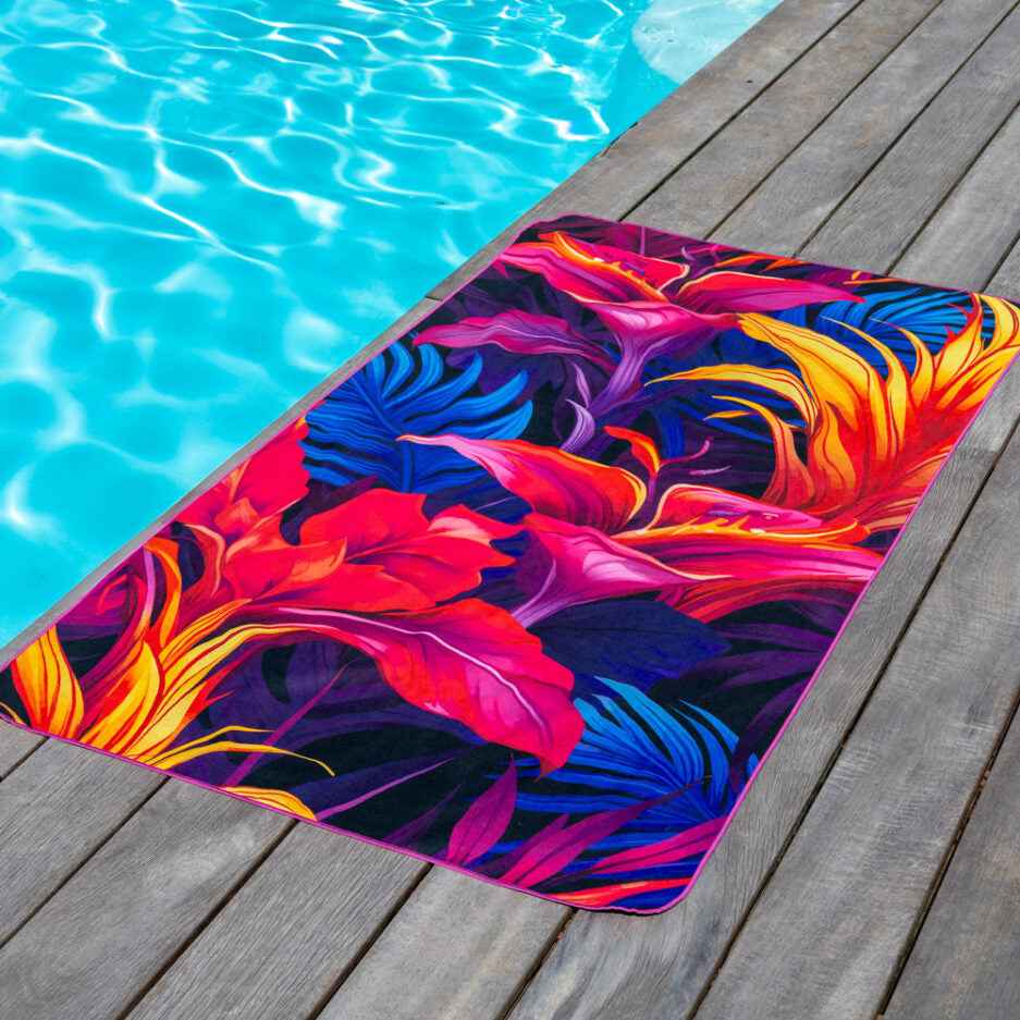 SERVIETTE DE PLAGE EN MICROFIBRE, FLAMME TROPICALE
