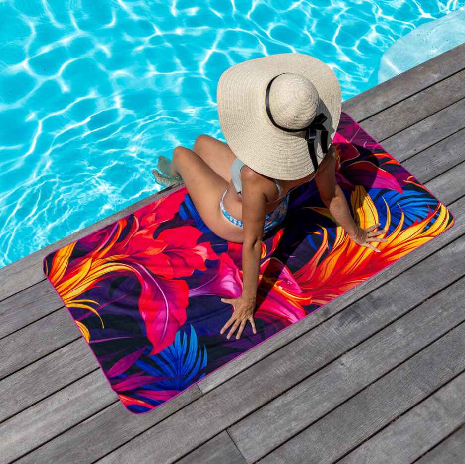 SERVIETTE DE PLAGE EN MICROFIBRE, FLAMME TROPICALE