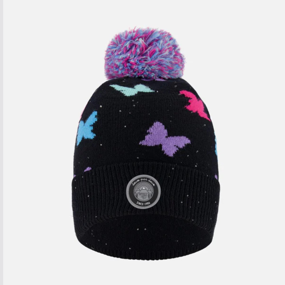 TUQUE DOUBLÉE ENFANT NOIR IMPRIMÉ PAPILLONS H10Z08 DEUX PAR DEUX MAHEU GO SPORT DEVANT