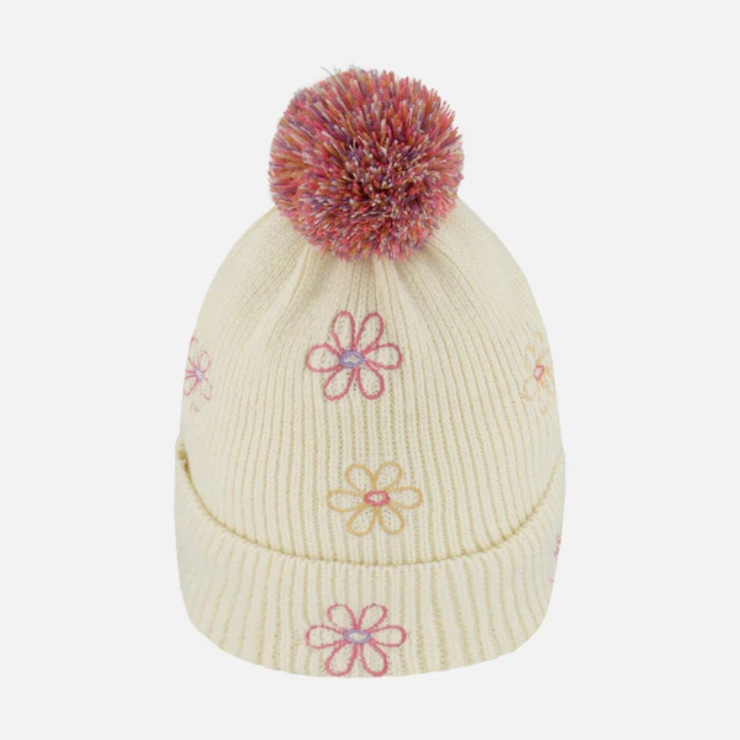 TUQUE DOUBLÉE POUR ENFANT, BLANC & FLEURS - Maheu Go Sport