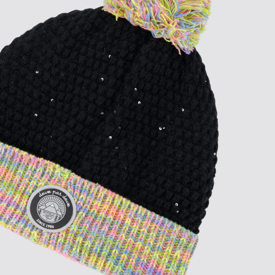 TUQUE DOUBLÉE POUR ENFANT, NOIR, BRILLANT & MULTICOLORE - Maheu Go Sport