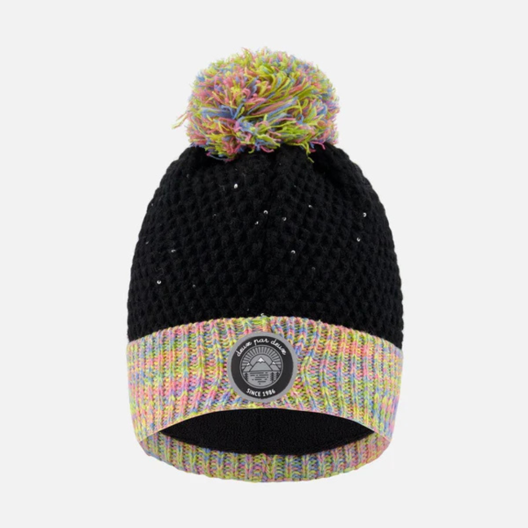 TUQUE DOUBLÉE ENFANT NOIR, BRILLANT & MULTICOLORE H10Z24 DEUX PAR DEUX MAHEU GO SPORT DEVANT