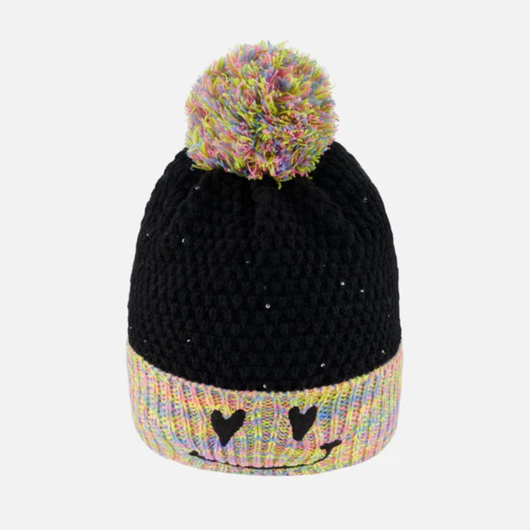 TUQUE DOUBLÉE POUR ENFANT, NOIR, BRILLANT & MULTICOLORE - Maheu Go Sport
