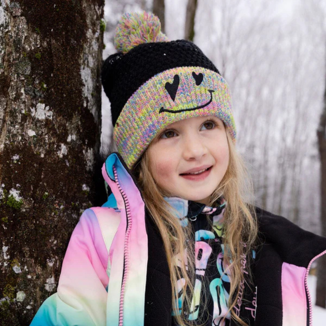 TUQUE DOUBLÉE POUR ENFANT, NOIR, BRILLANT & MULTICOLORE - Maheu Go Sport