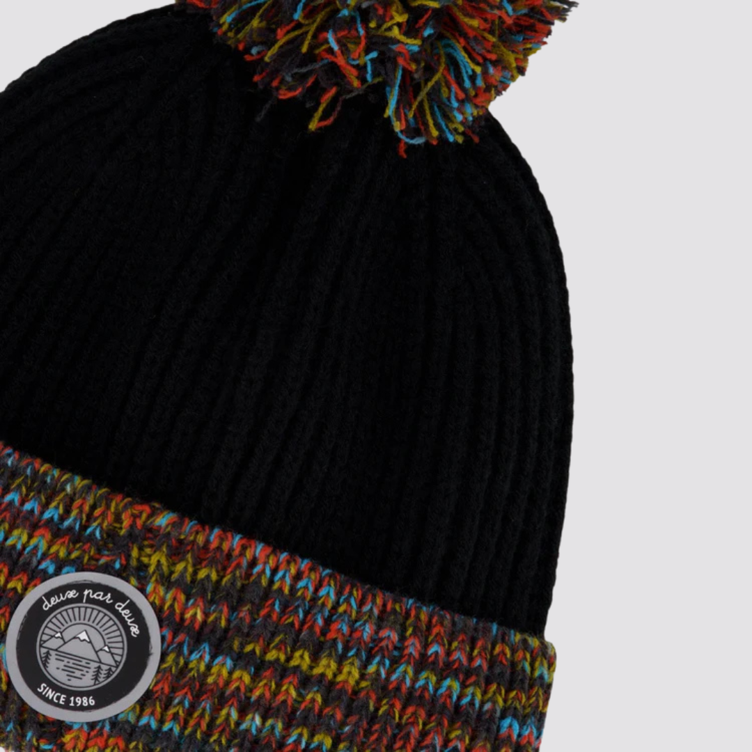 TUQUE DOUBLÉE POUR ENFANT, NOIR & MULTICOLORE - Maheu Go Sport