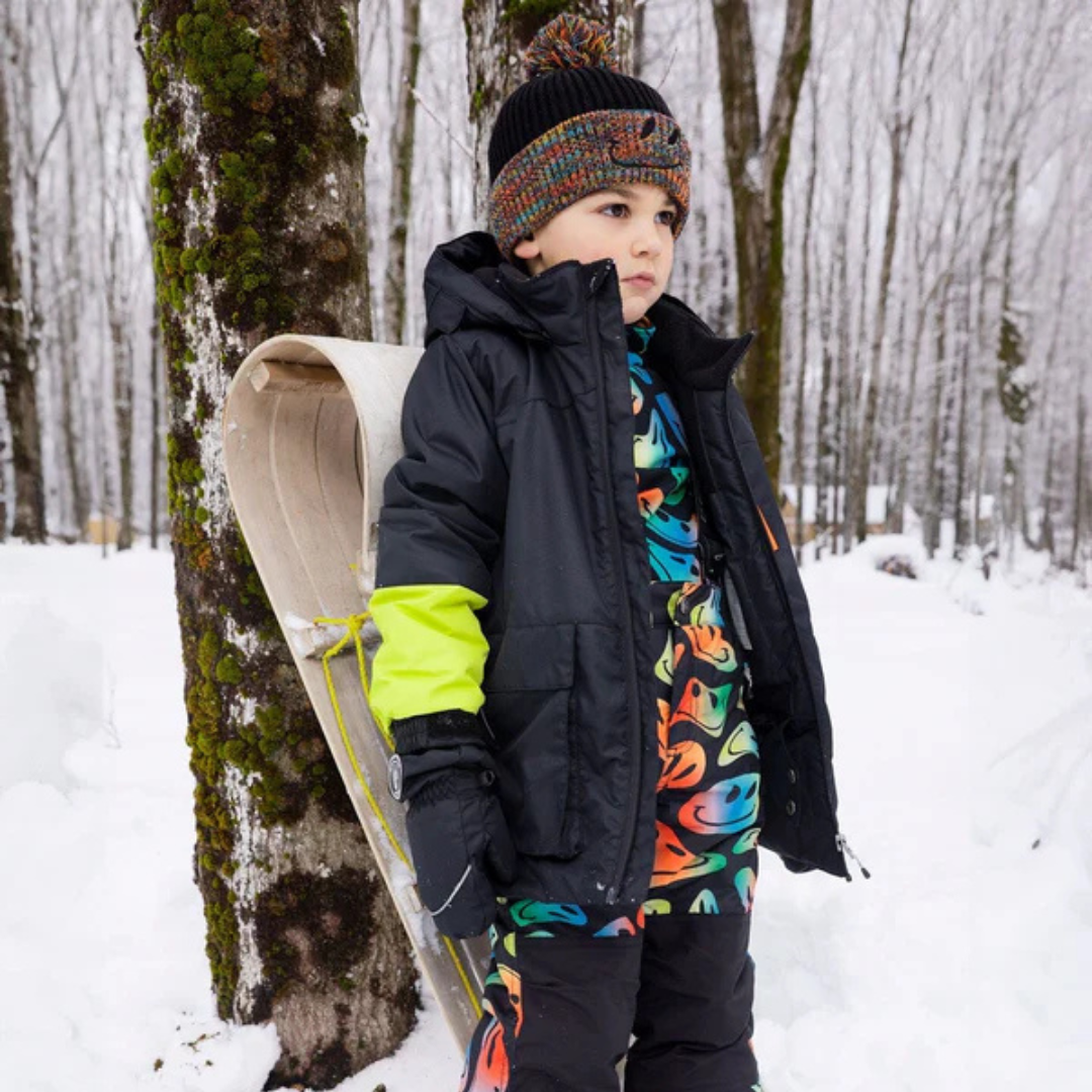 TUQUE DOUBLÉE POUR ENFANT, NOIR & MULTICOLORE - Maheu Go Sport