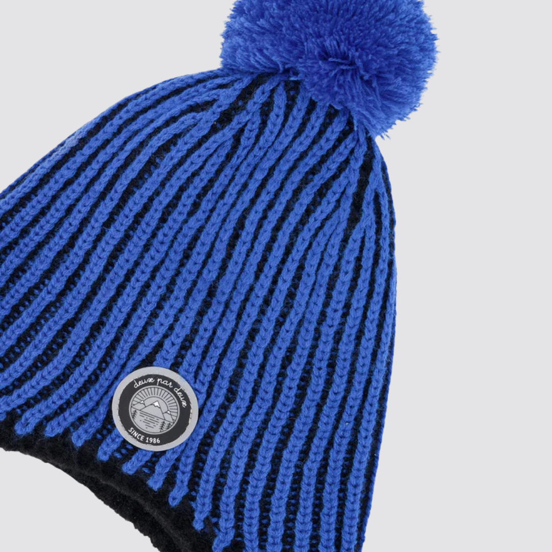 TUQUE À OREILLES DOUBLÉE POUR ENFANT, NOIR & BLEU - Maheu Go Sport