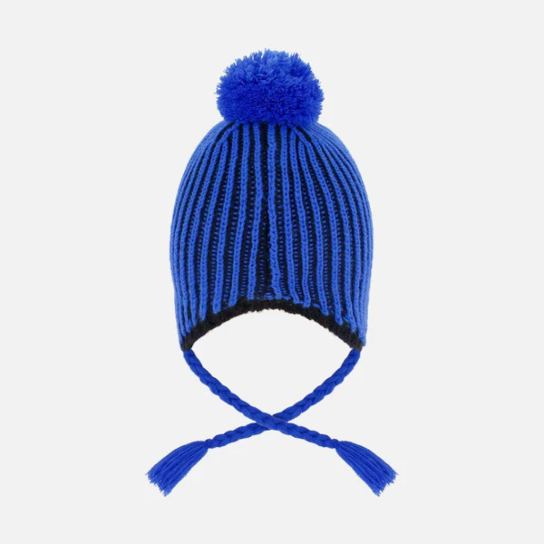 TUQUE À OREILLES DOUBLÉE POUR ENFANT, NOIR & BLEU - Maheu Go Sport
