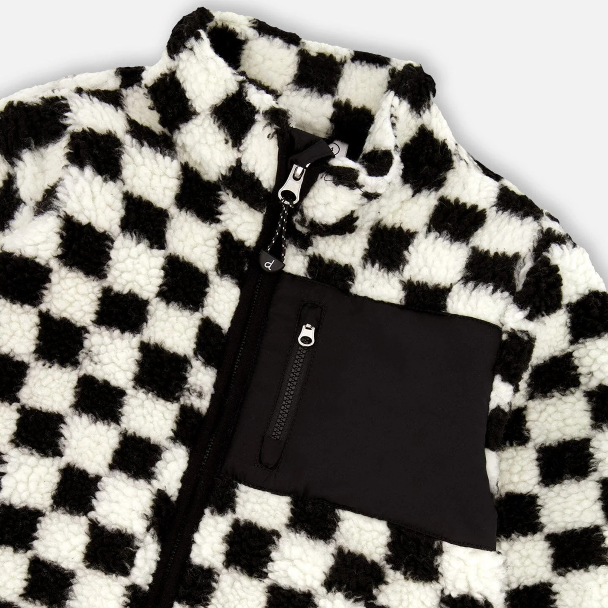 MANTEAU SHERPA ENFANT, DAMIER NOIR 5 À 10 ANS