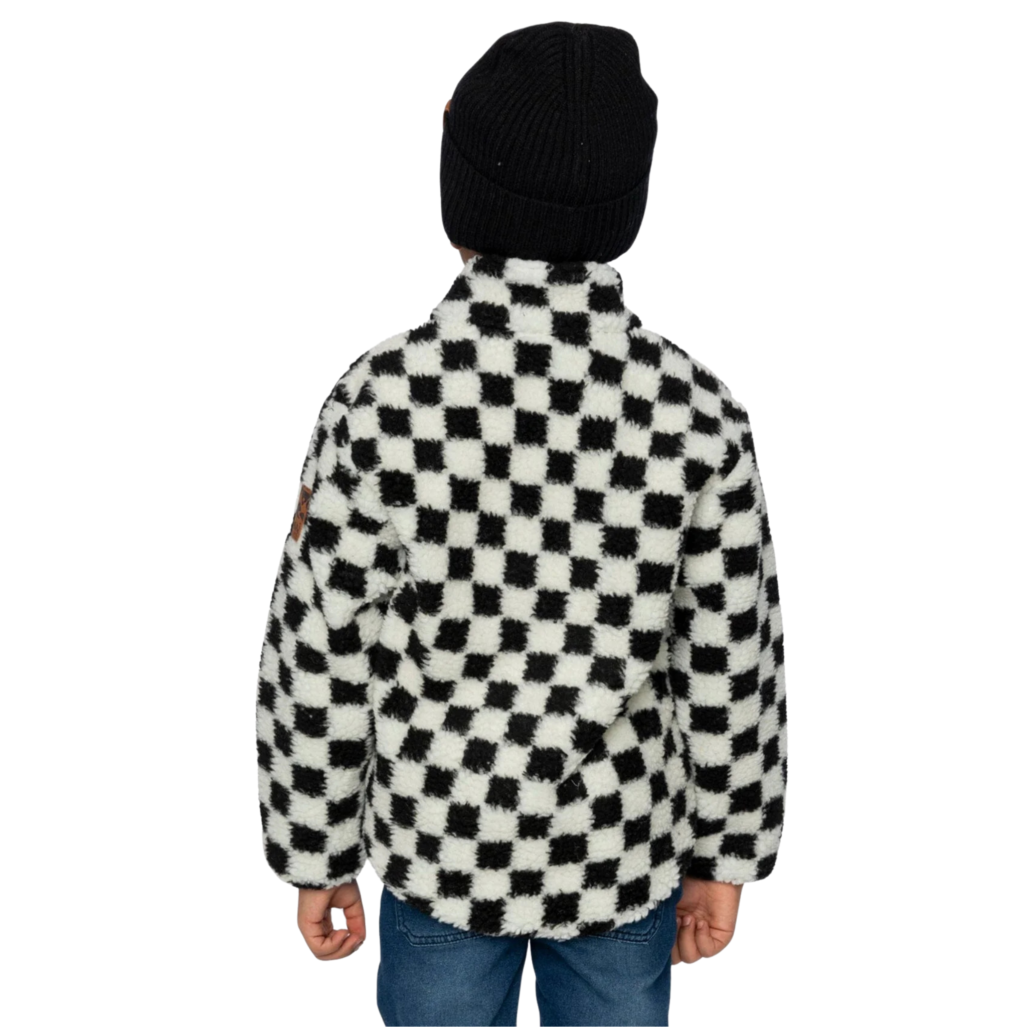 MANTEAU SHERPA ENFANT DEUX PAR DEUX DAMIER NOIR 5 10 ANS H30W61 3H039 MAHEU GO SPORT MANNEQUIN DOS 