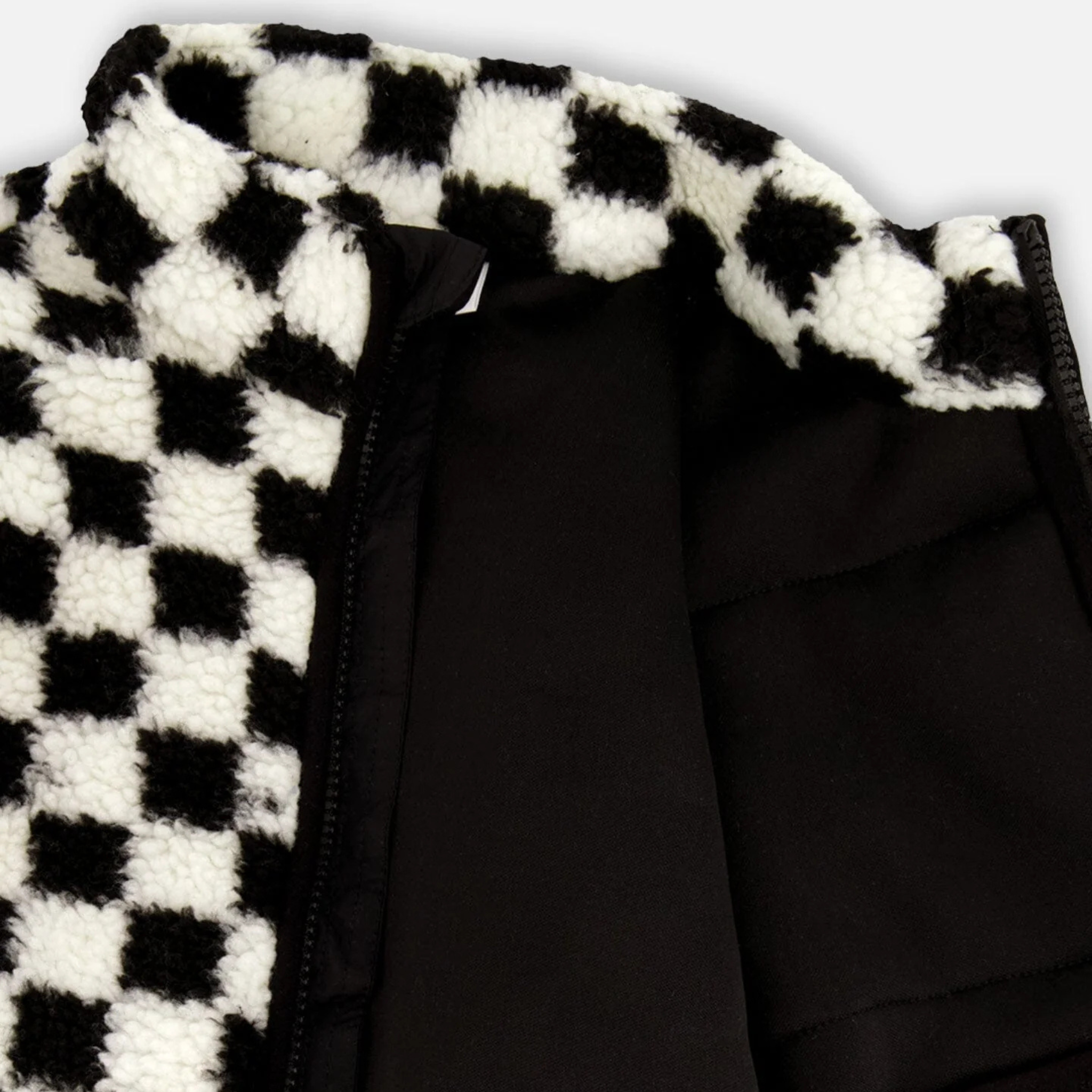 MANTEAU SHERPA ENFANT, DAMIER NOIR 5 À 10 ANS