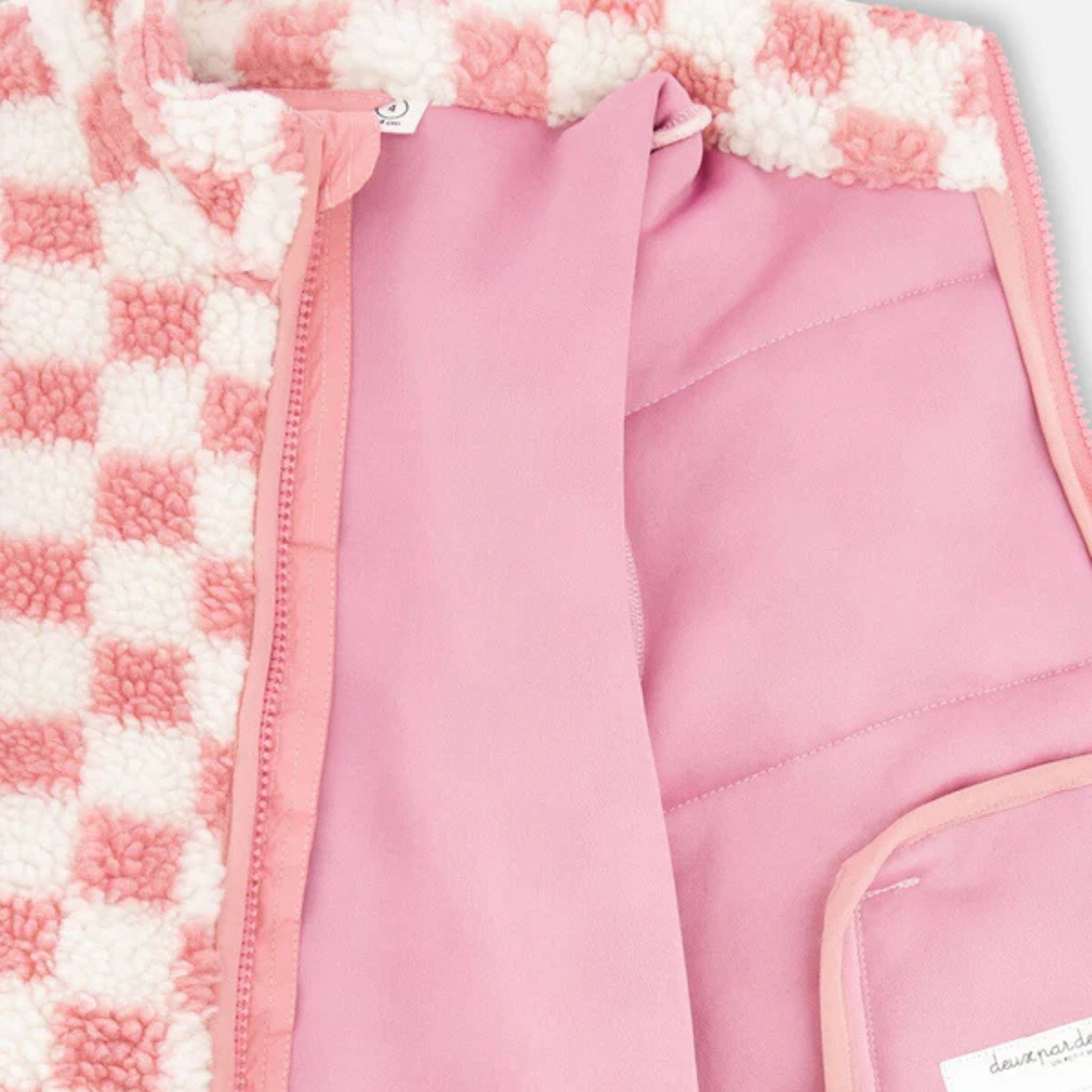 MANTEAU SHERPA ENFANT, DAMIER ROSE 5 À 10 ANS
