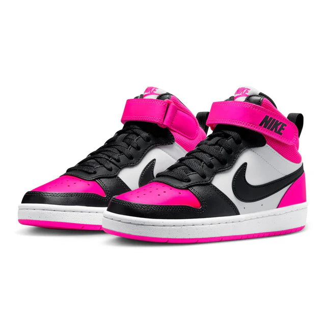 CHAUSSURE JUNIOR COURT BOROUGH MID BLANC ROSE NOIR HV0933 100 NIKE MAHEU GO SPORT PAIRE ANGLE