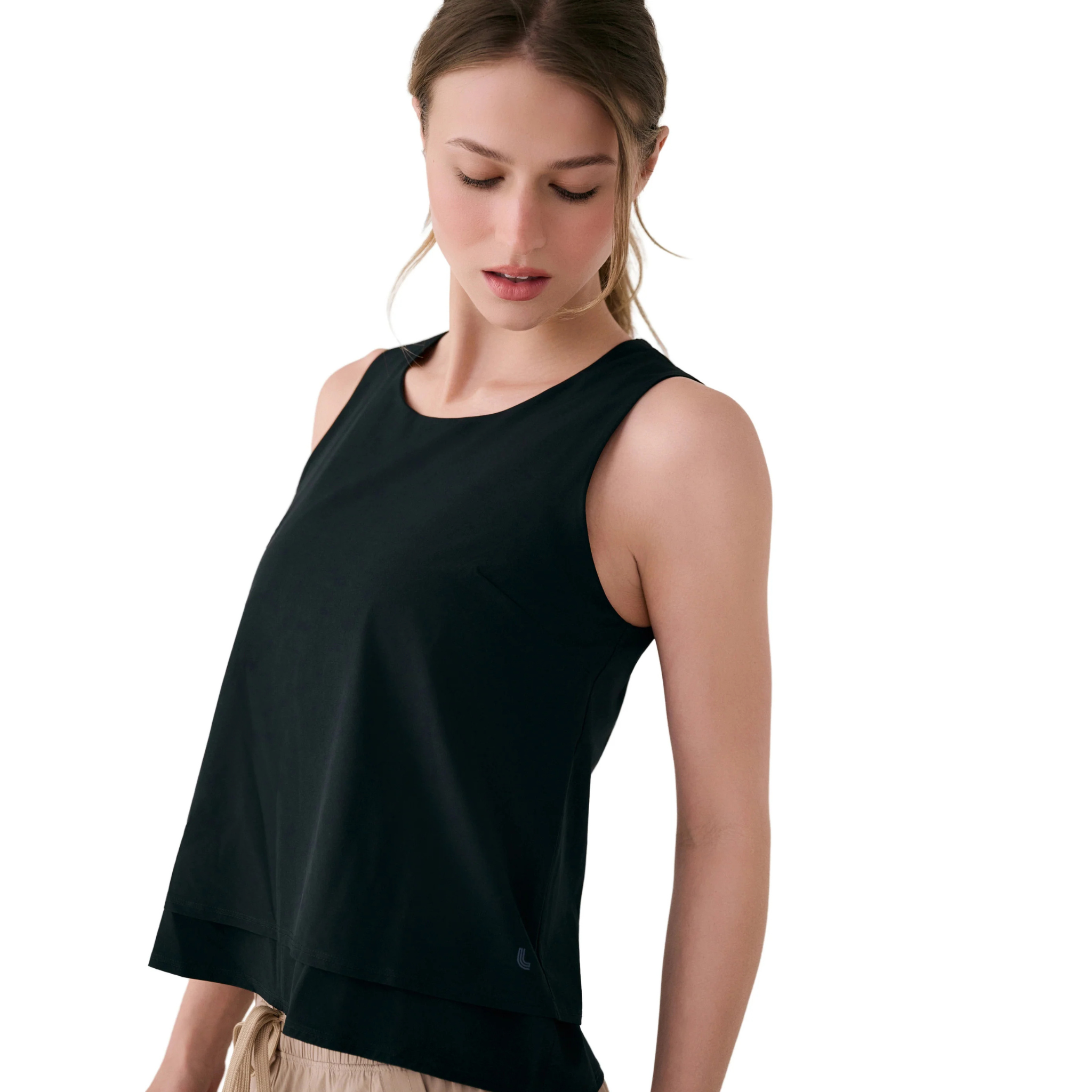 CAMISOLE LOLË FEMME OLIVIE DOUBLE NOIR LSW4700 N415 MAHEU GO SPORT CÔTÉ MANNEQUIN