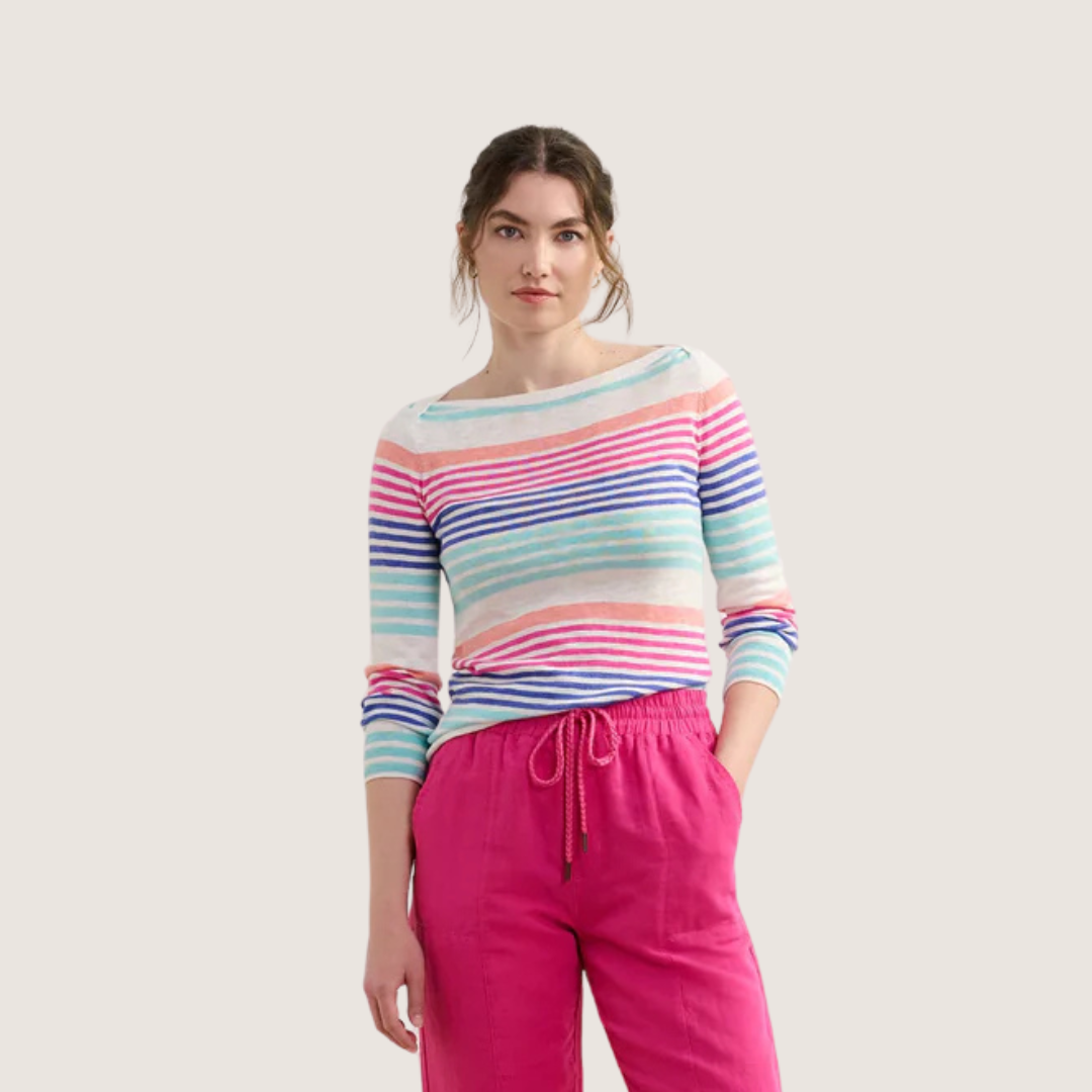 CHANDAIL BRETON FEMME TRICOT RAYURES CERISE S25CSL1721 HATLEY MAHEU GO SPORT DEVANT MANNEQUIN