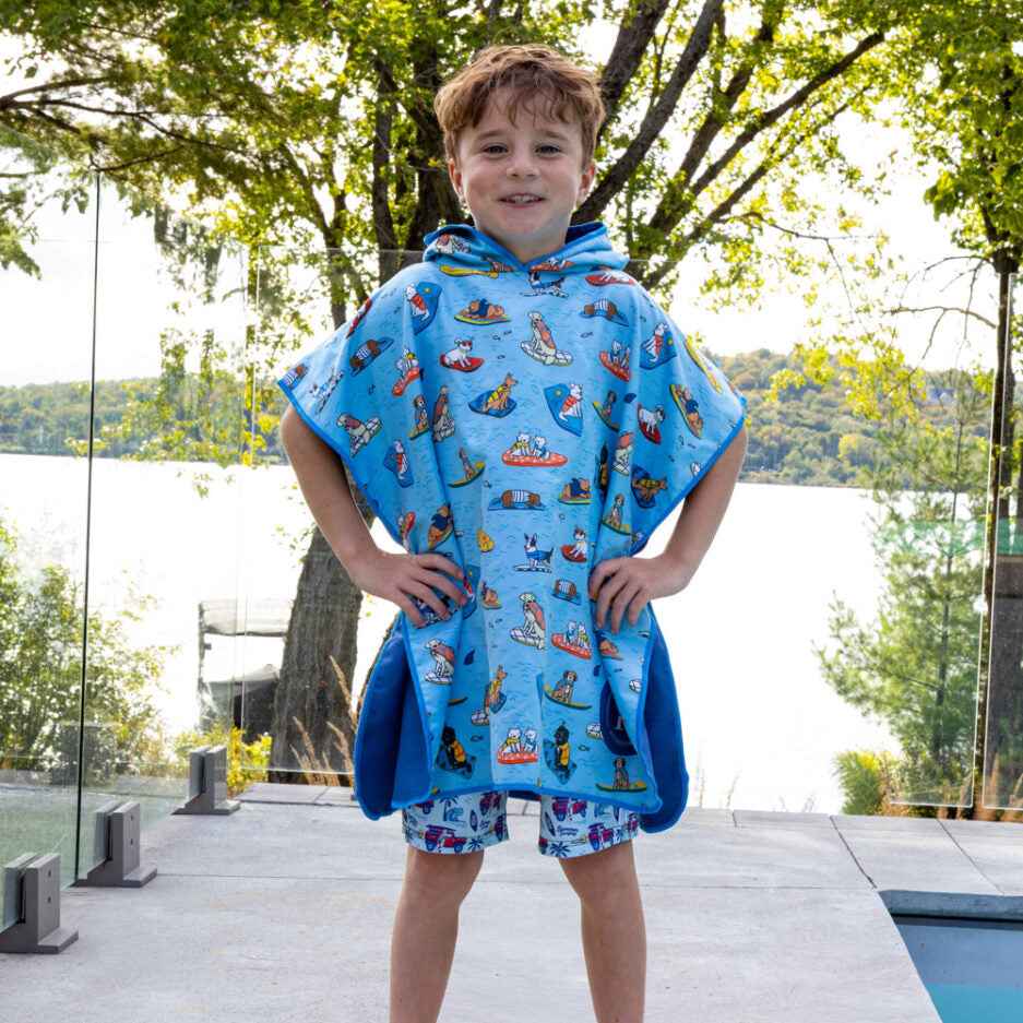 SERVIETTE PONCHO EN MICROFIBRE ENFANT, SURF CANIN