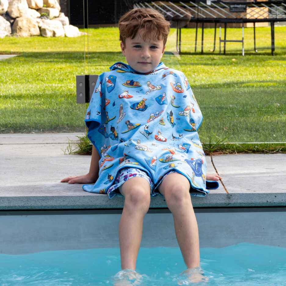 SERVIETTE PONCHO EN MICROFIBRE ENFANT, SURF CANIN