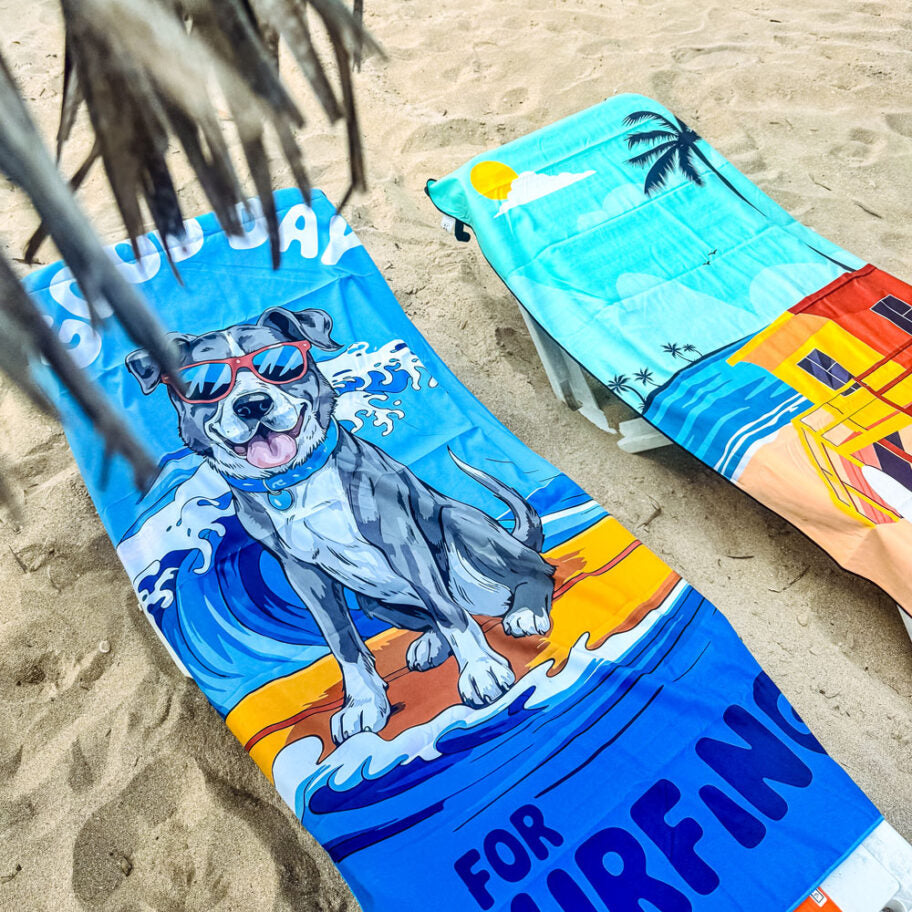 MICROFIBRE BEACH TOWEL, CANINE SURFING