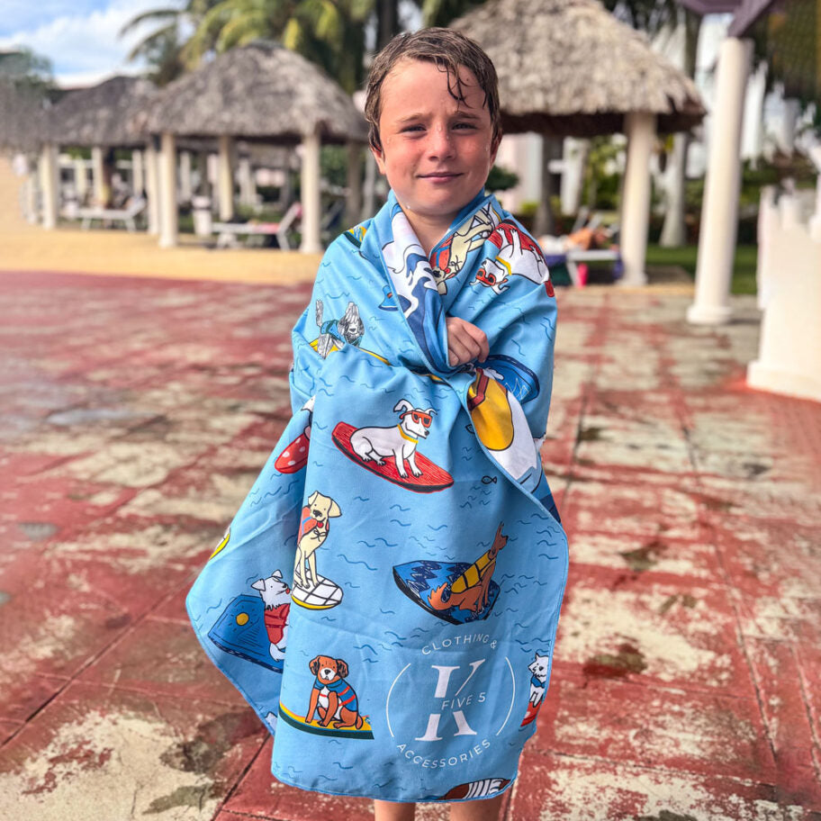 MICROFIBRE BEACH TOWEL, CANINE SURFING