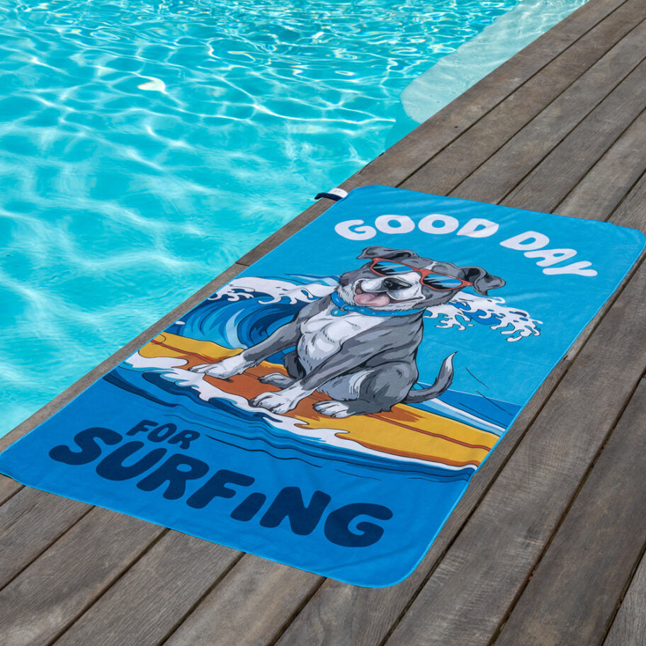 MICROFIBRE BEACH TOWEL, CANINE SURFING