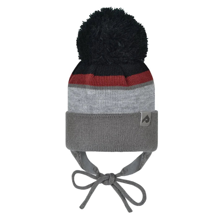 TUQUE À OREILLES POUR ENFANT, NOIR & GRENAT (0 à 6X ans)